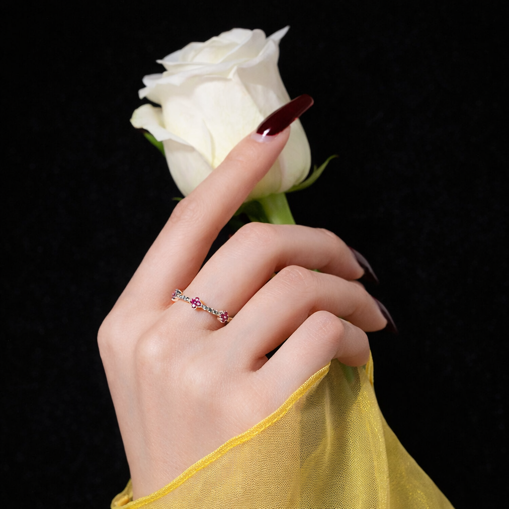 Six Clover Eternity Ring - Red