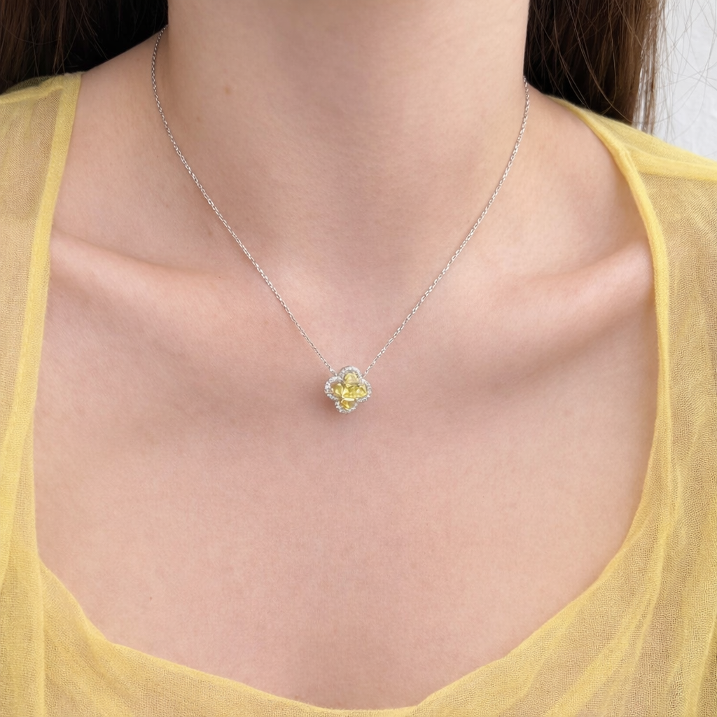 Yellow Clover Pendant Necklace