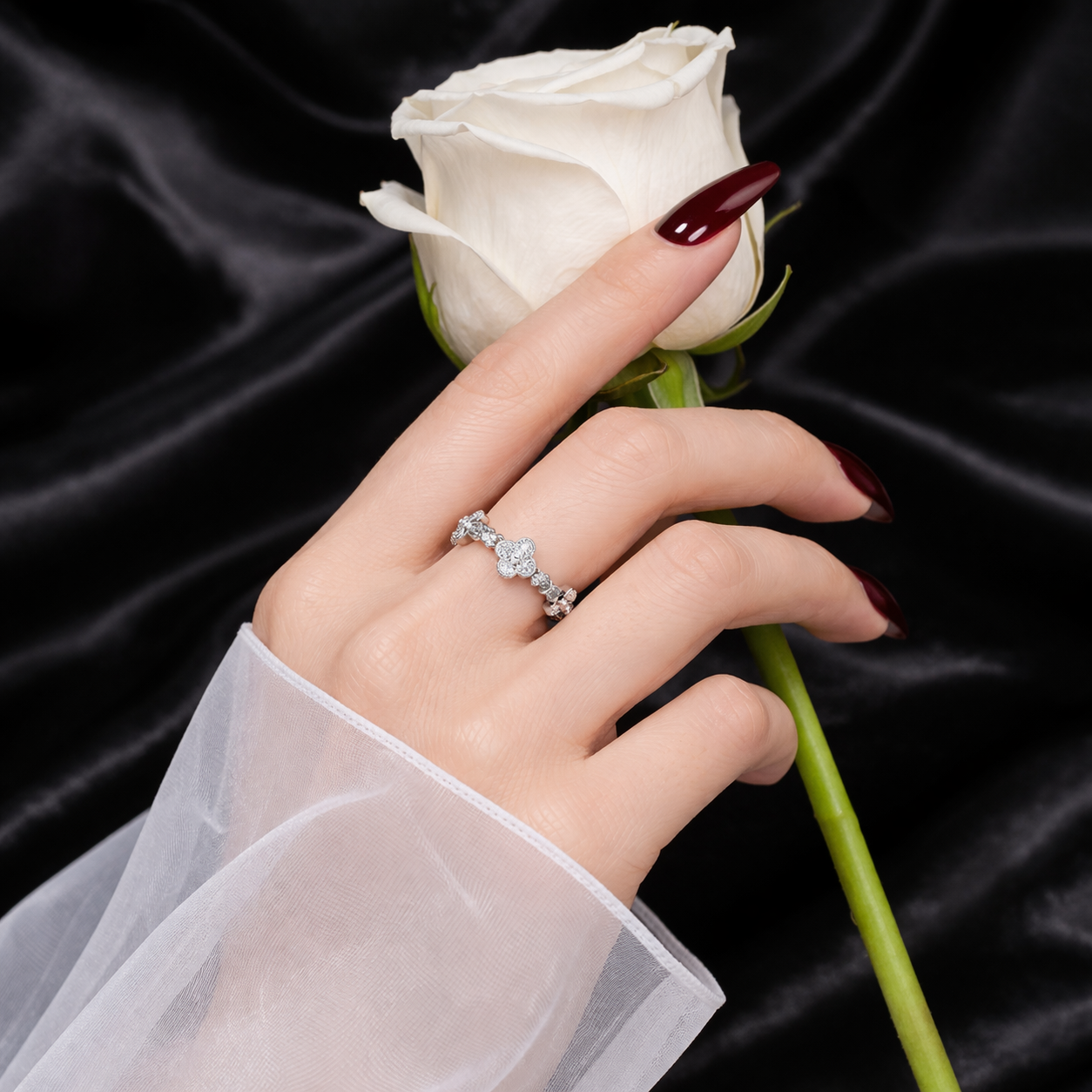Six Clover Eternity Ring - Crystal