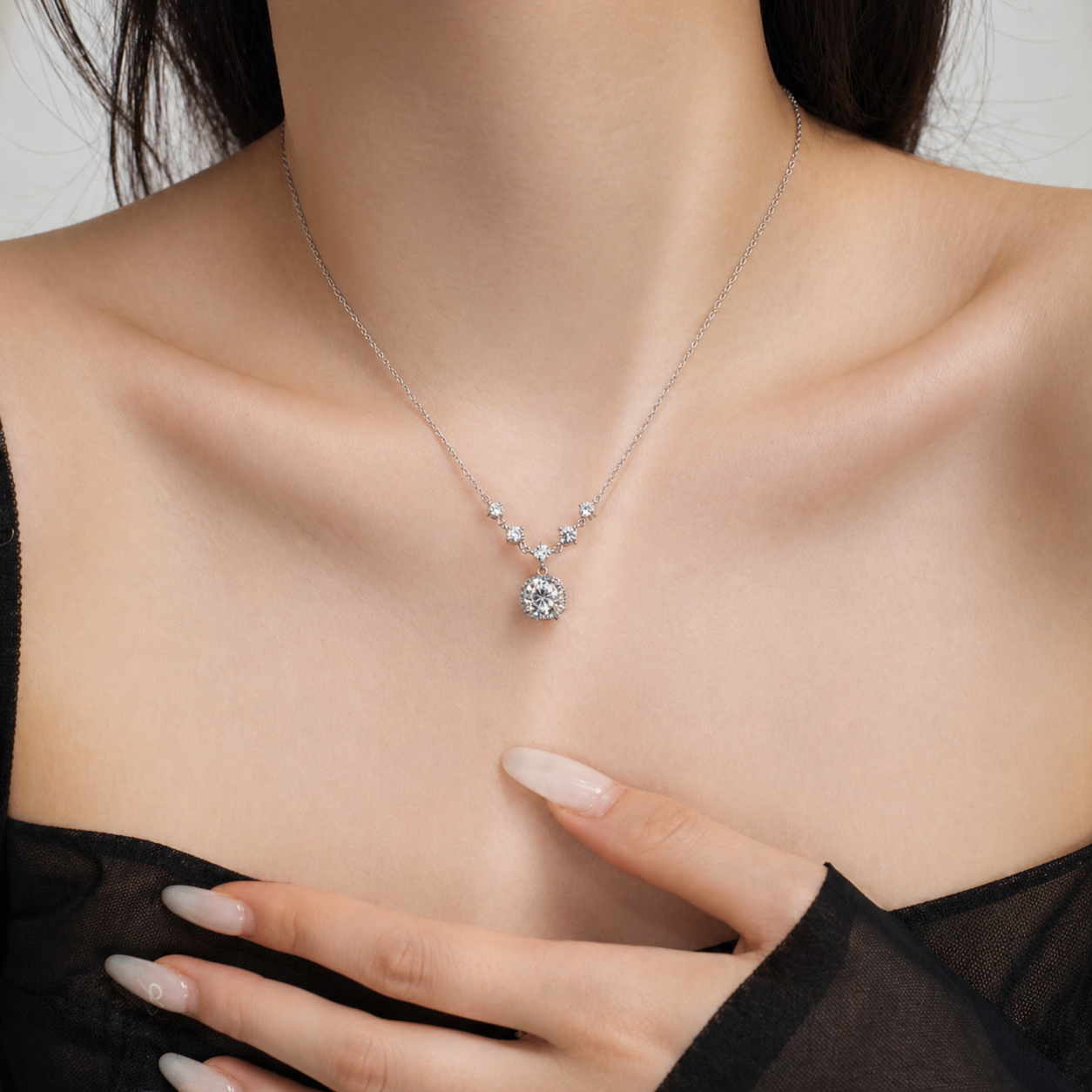 Round Cut Halo Pendant Necklace