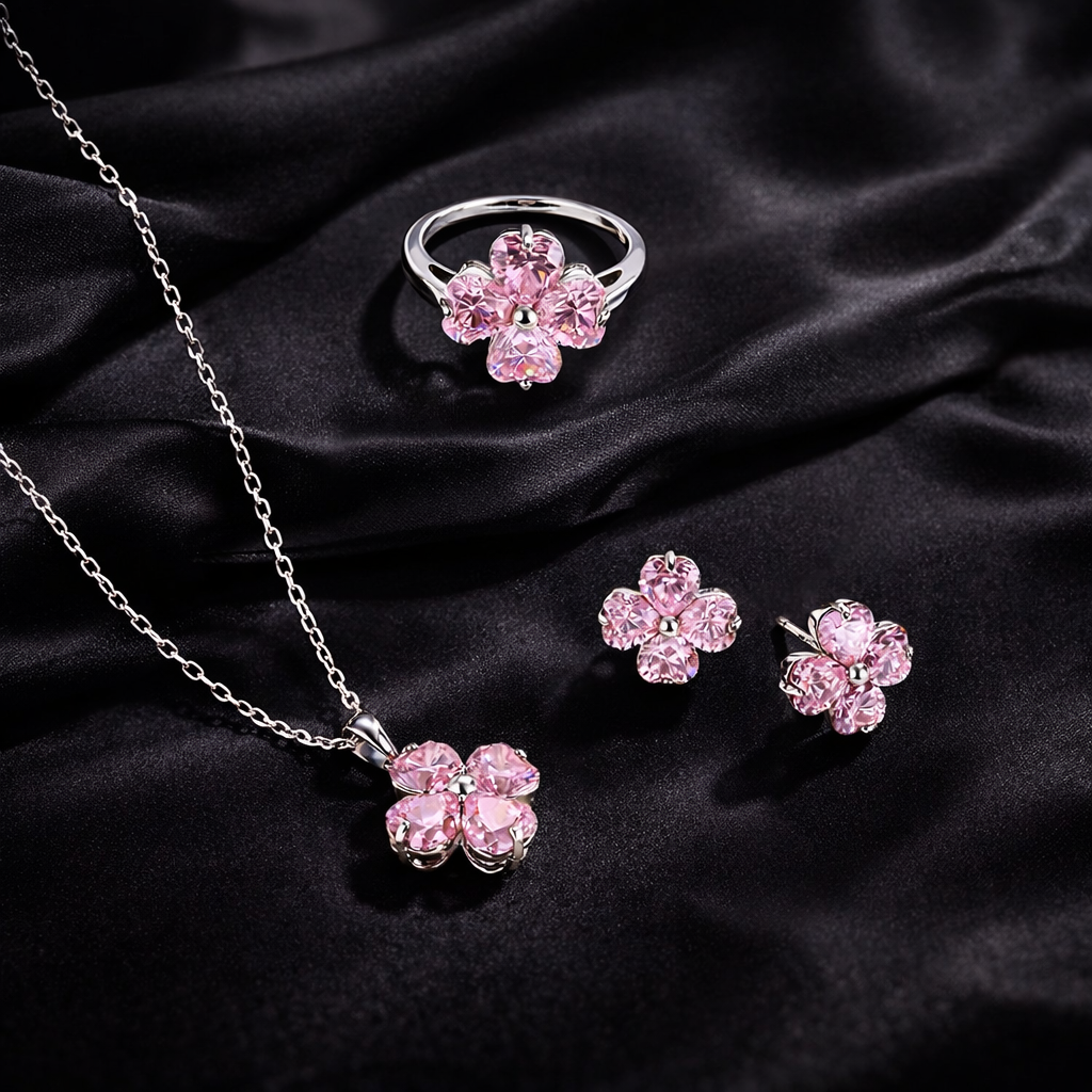 Four Heart-Shaped Leaf Ring - Pink