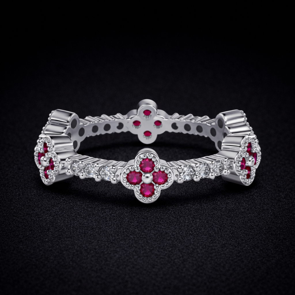 Six Clover Eternity Ring - Red