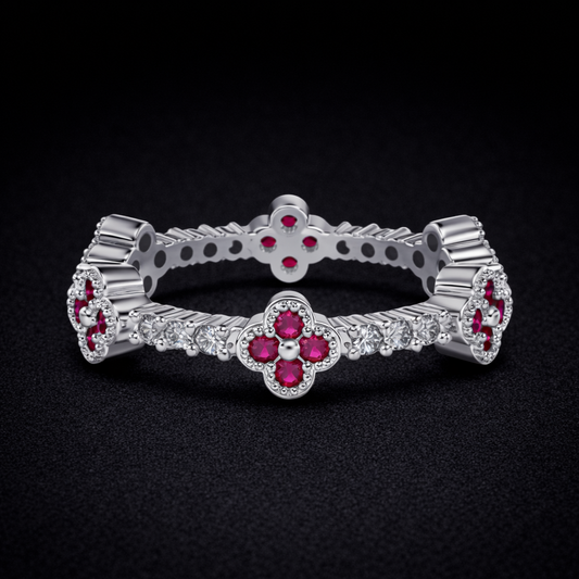 Six Clover Eternity Ring - Red