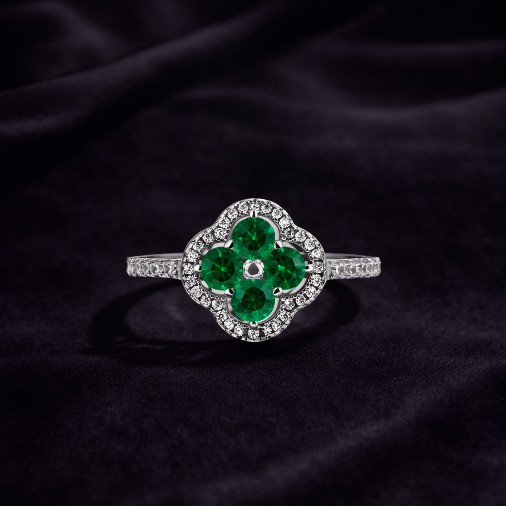 Green Stone Clover Ring