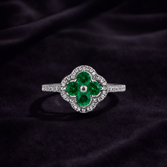 Green Stone Clover Ring