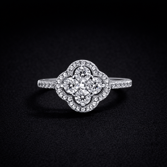 White Crystal Clover Ring
