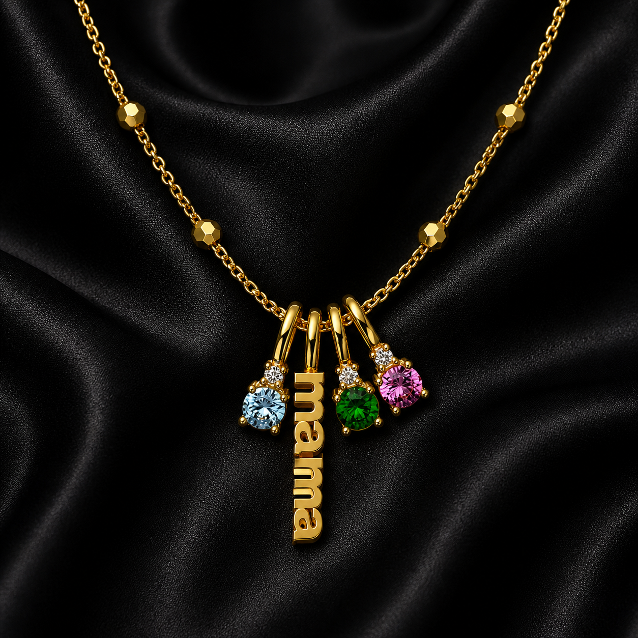 Mama and Coloured Charms Pendant Necklace - 18k Gold Plated