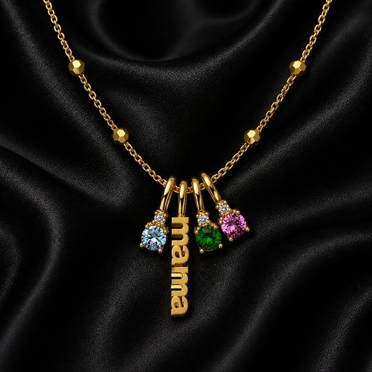 Mama and Coloured Charms Pendant Necklace - 18k Gold Plated