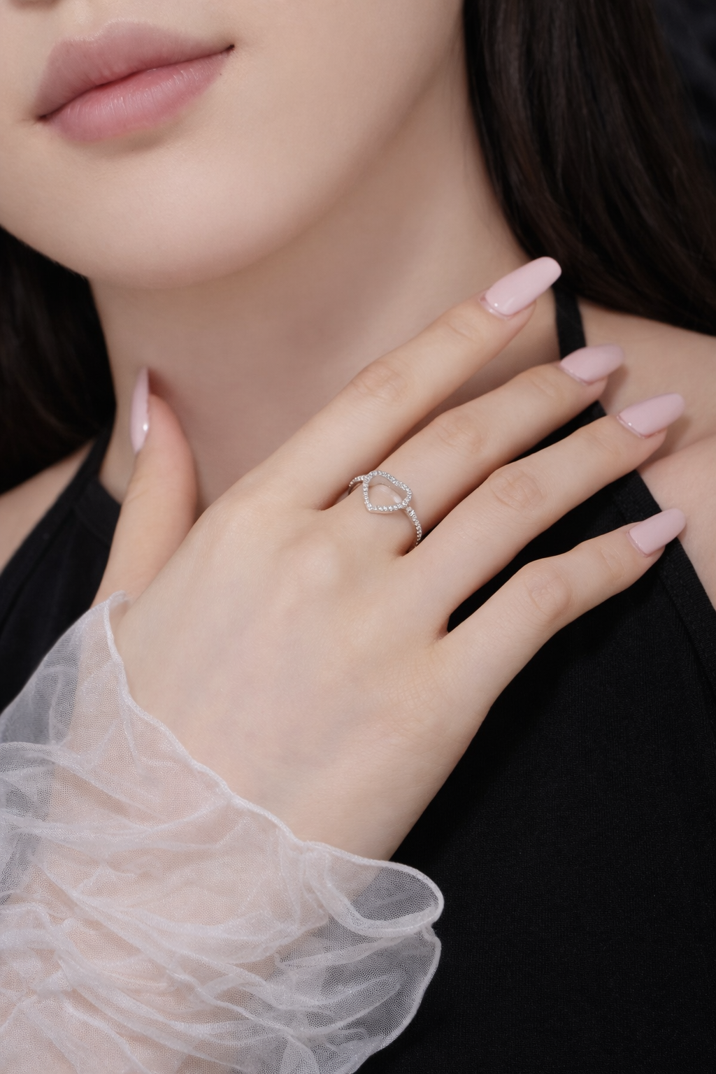 Detachable Pink and Open Heart Ring