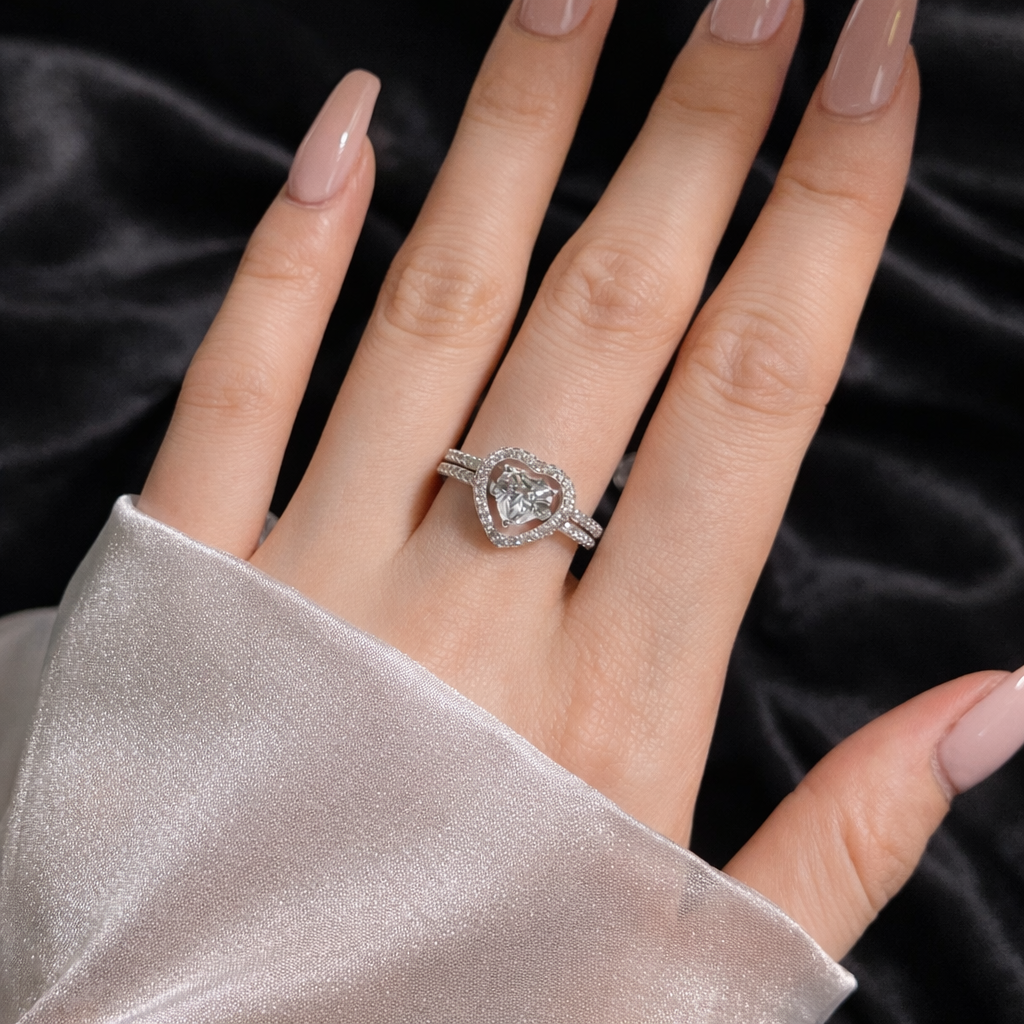 Detachable Crystal and Open Heart Ring