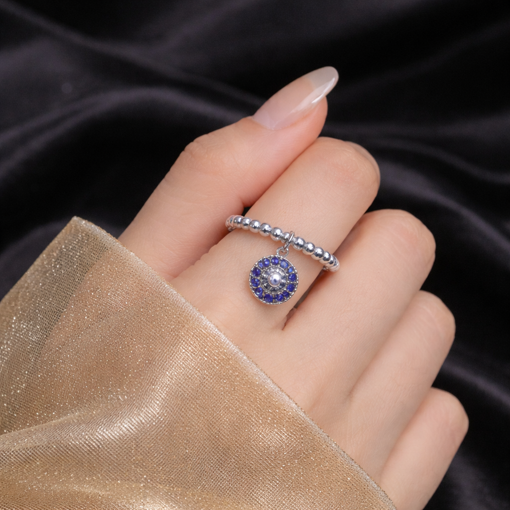 Round Blue Charm Bubble Ring