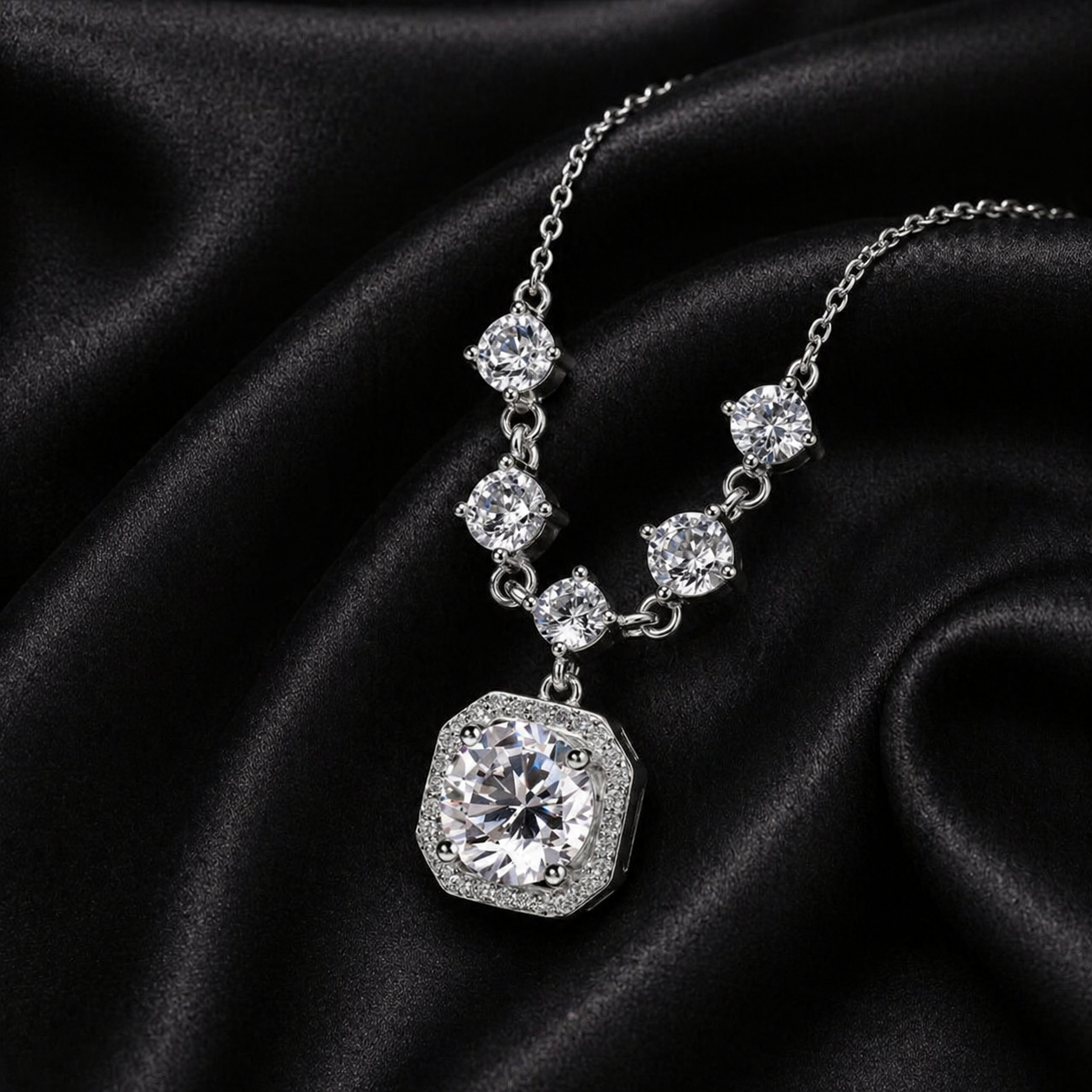 Round Cut Halo Pendant Necklace
