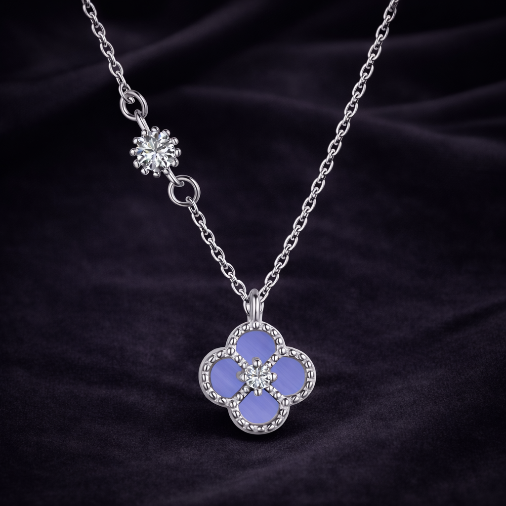 Four Leaf Pendant Necklace - Light Purple