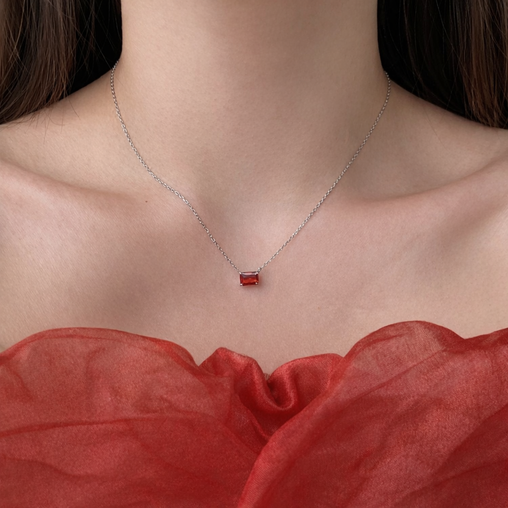 Red Emerald Cut Pendant Necklace