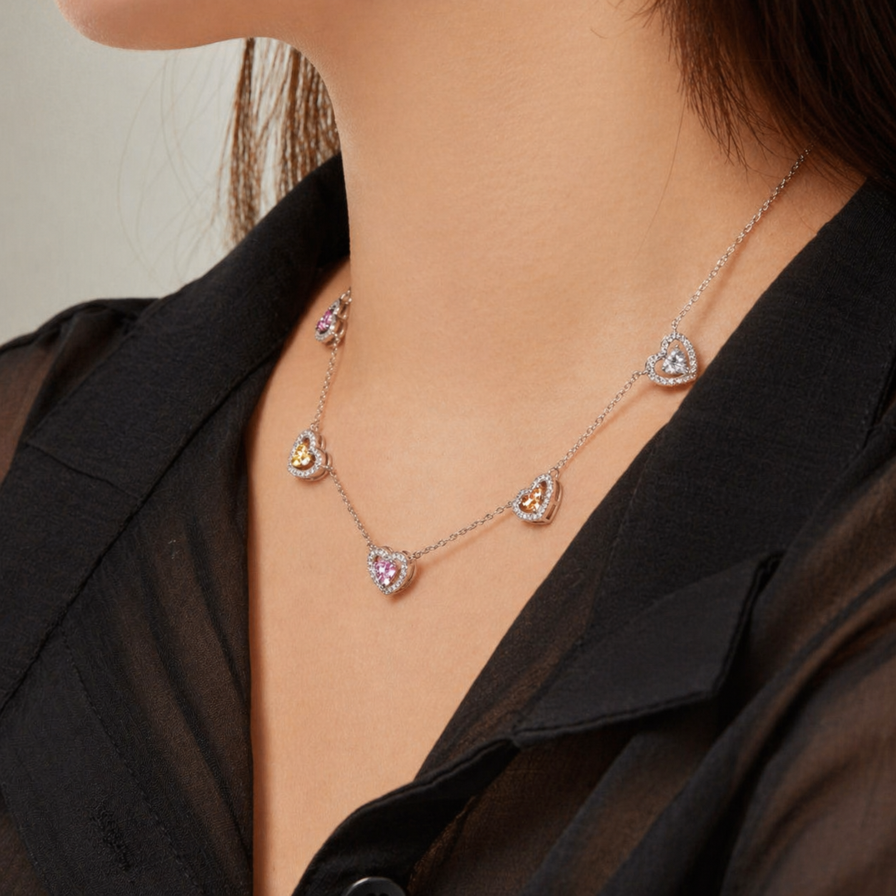 Five Heart Charms Necklace