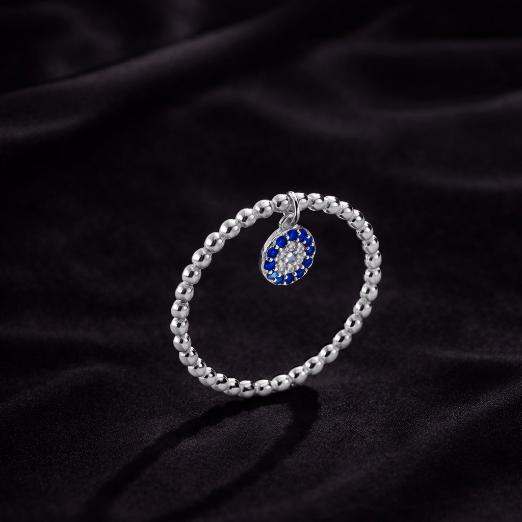 Round Blue Charm Bubble Ring