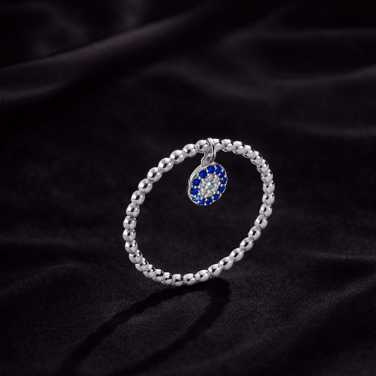 Round Blue Charm Bubble Ring