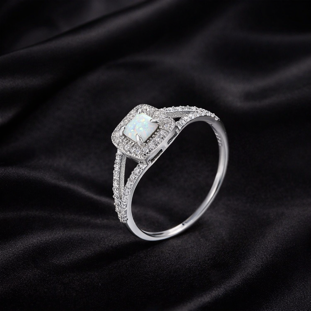 Square White Opal Ring