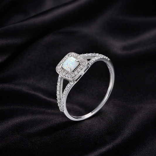 Square White Opal Ring