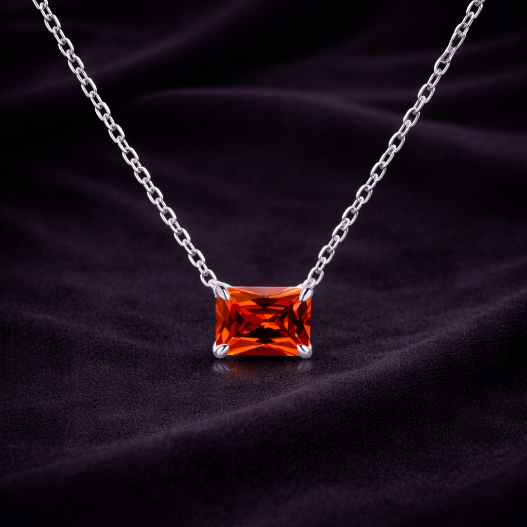 Red Emerald Cut Pendant Necklace