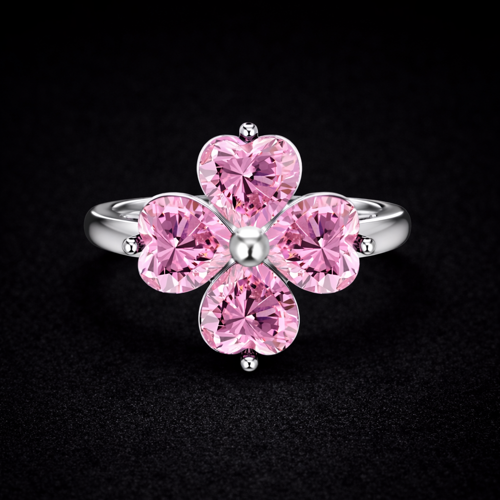 Four Heart-Shaped Leaf Ring - Pink