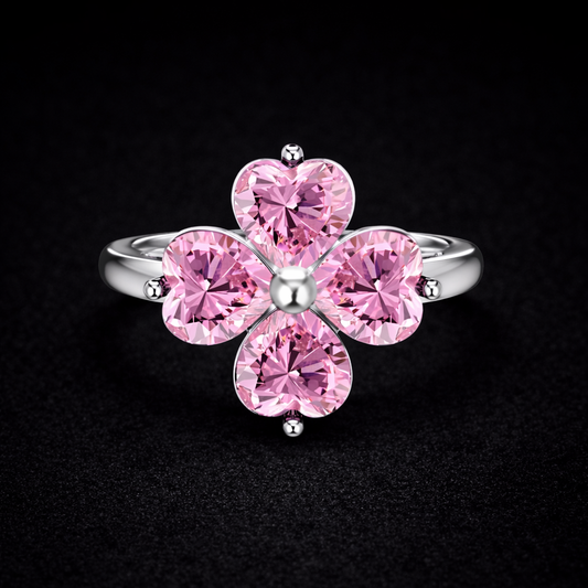 Four Heart-Shaped Leaf Ring - Pink