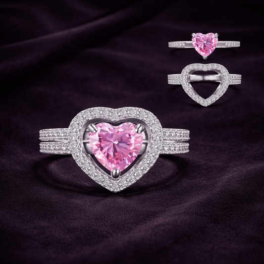 Detachable Pink and Open Heart Ring