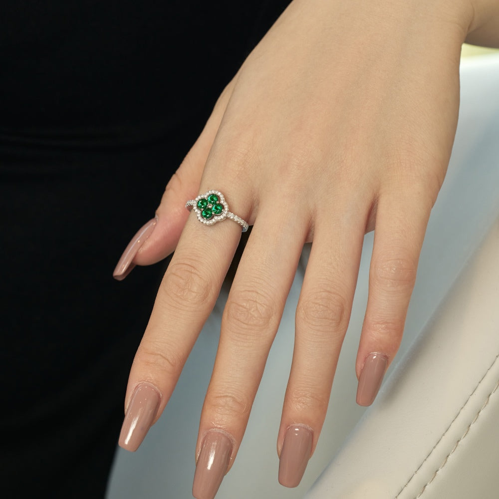 Green Stone Clover Ring