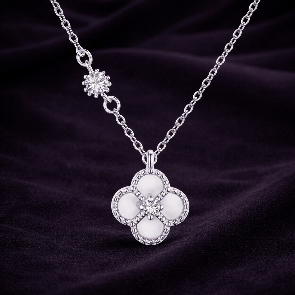 Four Leaf Pendant Necklace - White
