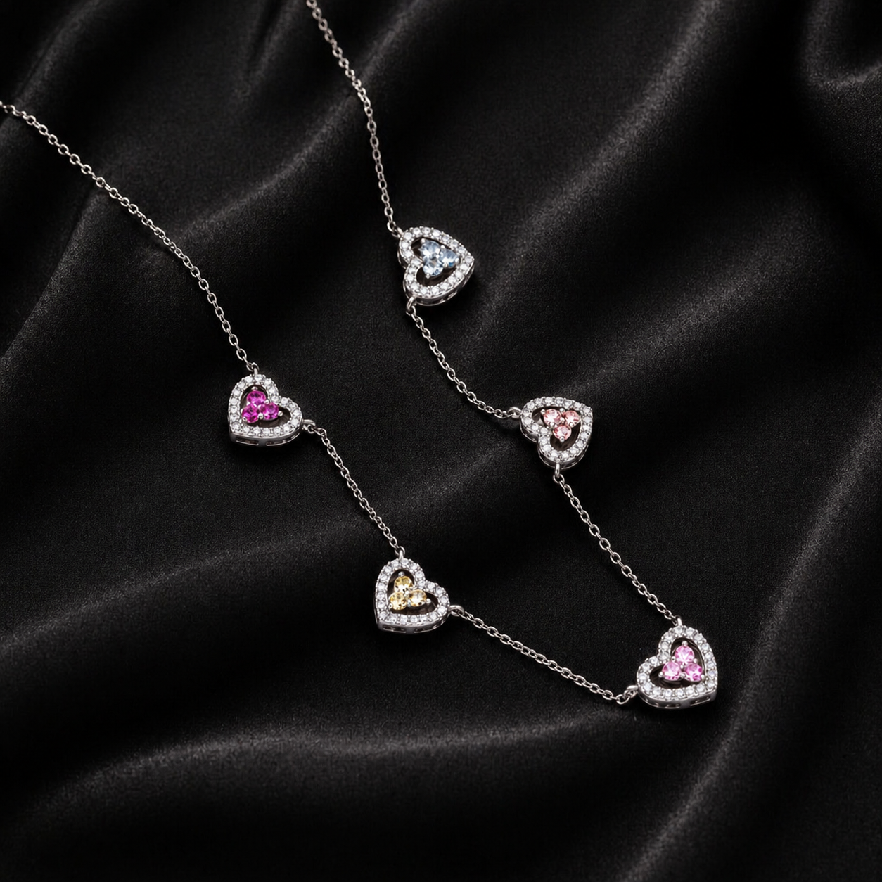 Five Heart Charms Necklace