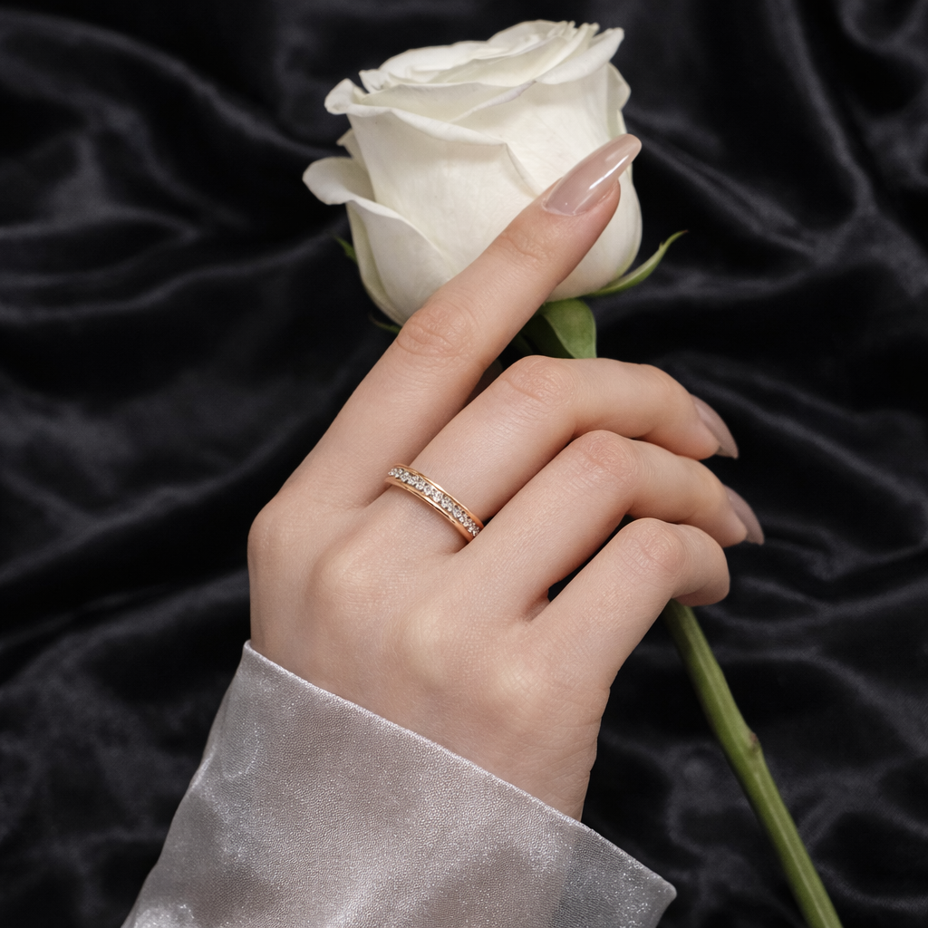 Channel Set Zircon Gold Wedding Band