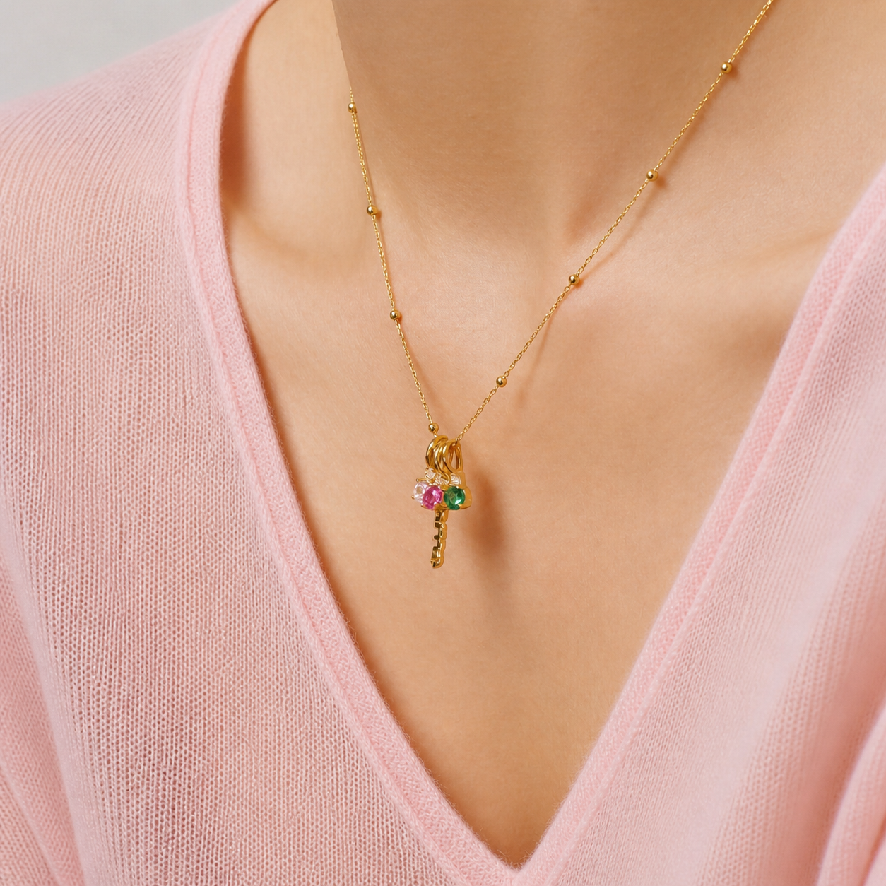 Mama and Coloured Charms Pendant Necklace - 18k Gold Plated
