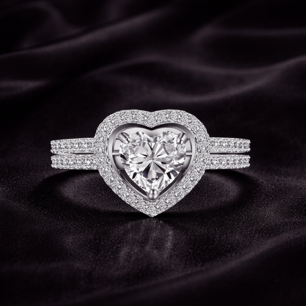 Detachable Crystal and Open Heart Ring